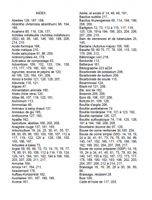 Index du "Guide pratique pour l'agriculture biodynamique". Edition 2012.